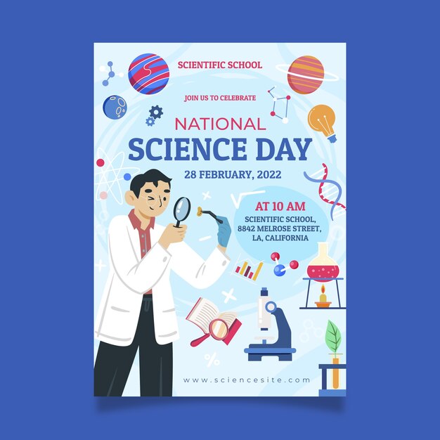 Flat national science day vertical poster template