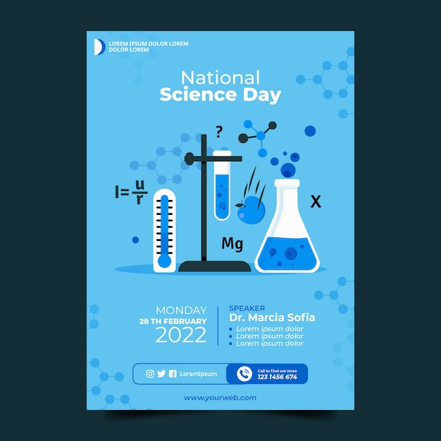 Flat national science day vertical poster template