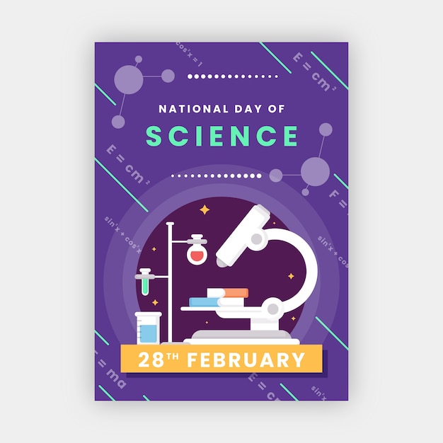 Flat national science day vertical poster template