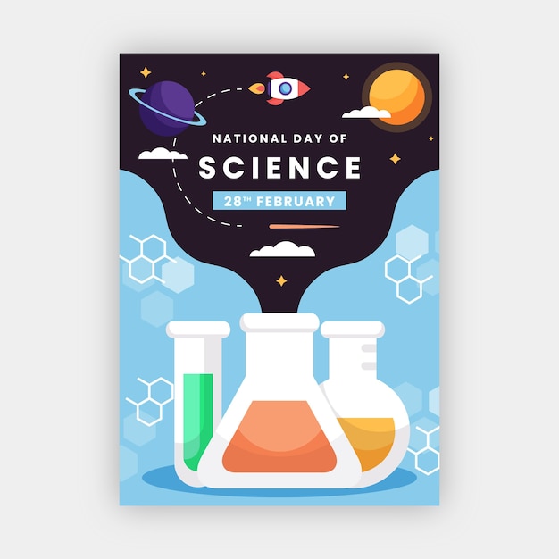 Flat national science day vertical poster template