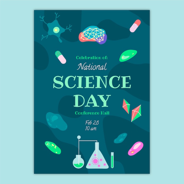 Flat national science day vertical poster template