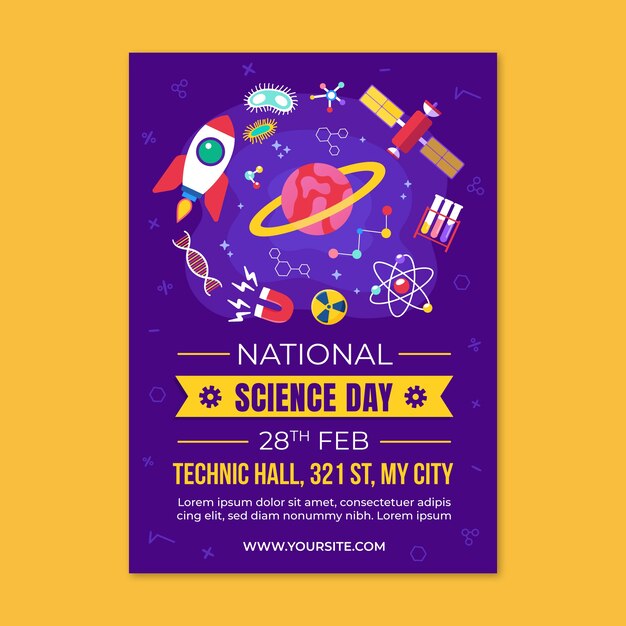 Flat national science day vertical poster template