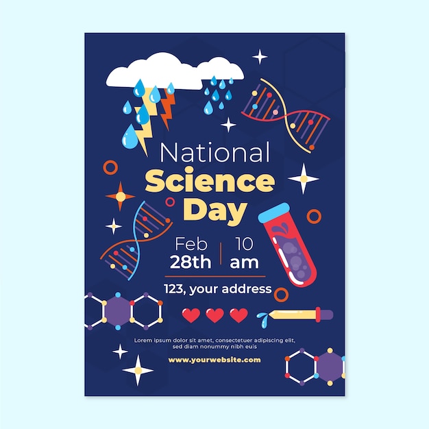 Flat national science day vertical poster template