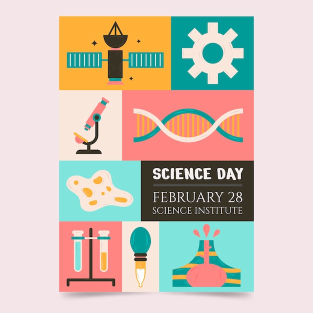 Flat national science day vertical poster template