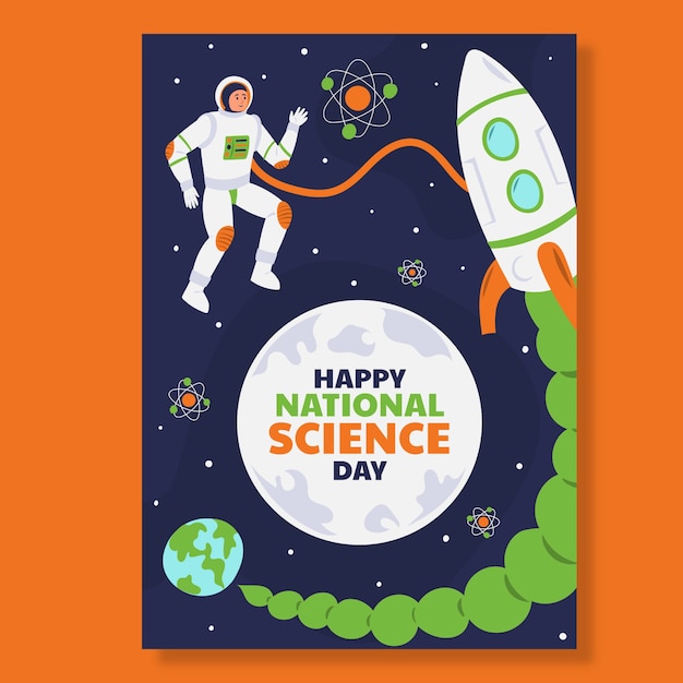 Flat national science day vertical poster template