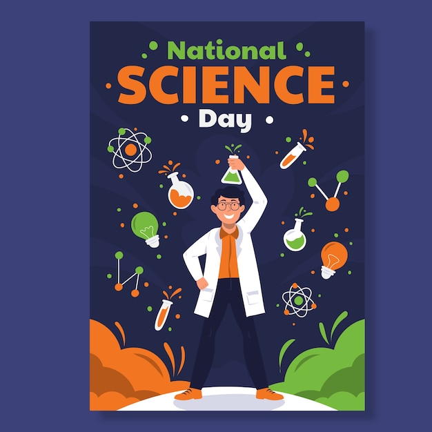 Flat national science day vertical poster template