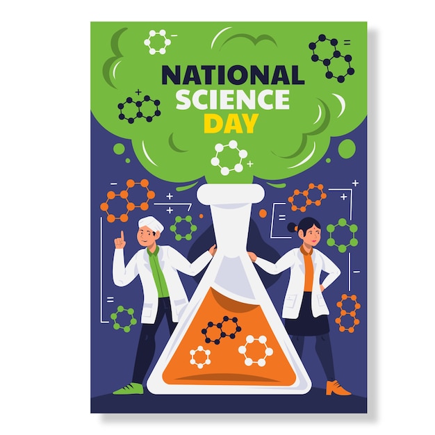 Flat national science day vertical poster template