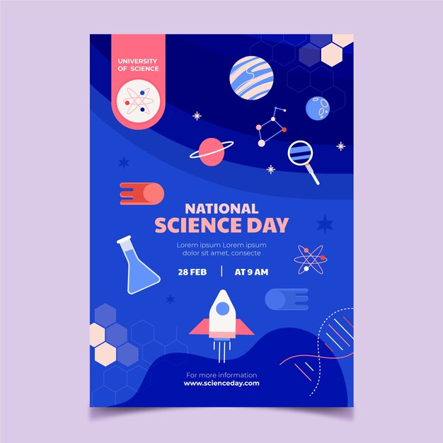 Flat national science day vertical poster template