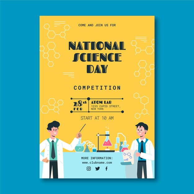 Flat national science day vertical poster template