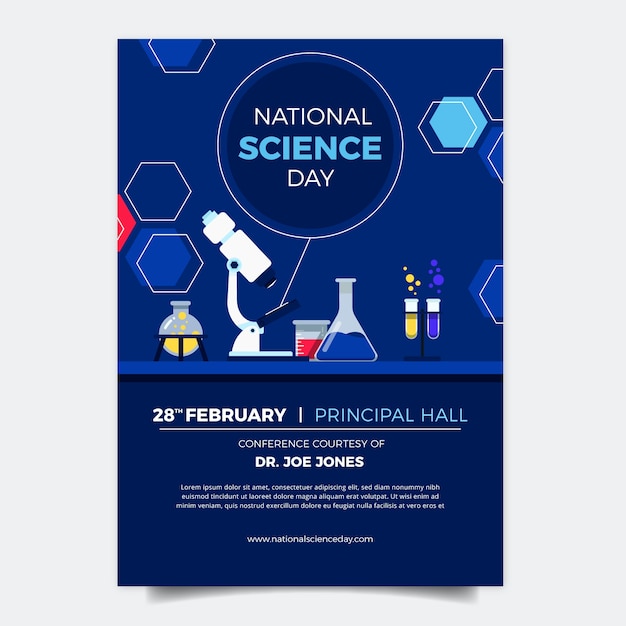 Flat national science day vertical poster template