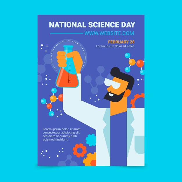 Flat national science day vertical poster template