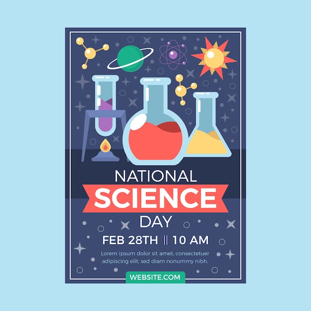 Flat national science day vertical poster template