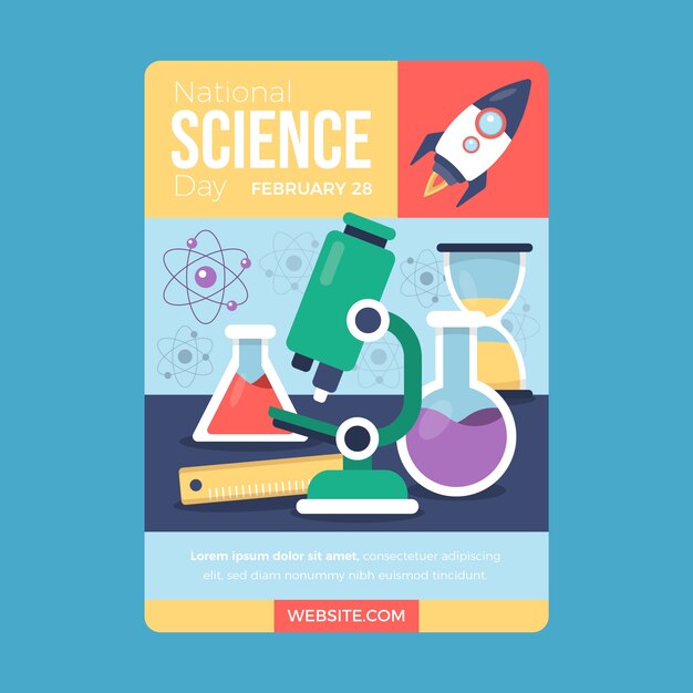 Flat national science day vertical poster template