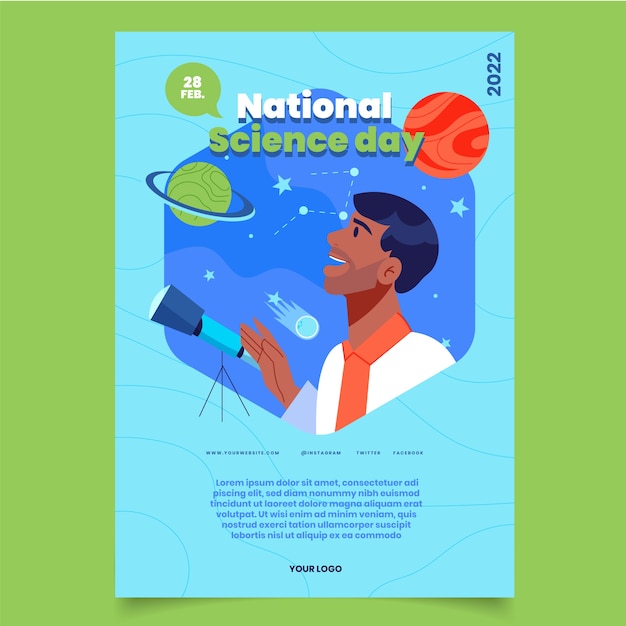 Flat national science day vertical poster template