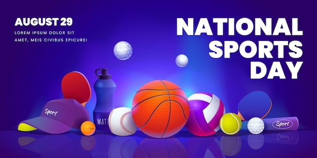 Free Vector flat national sports day horizontal banner template