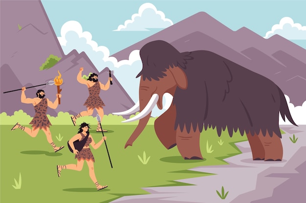 Free vector flat neolithic people illustration