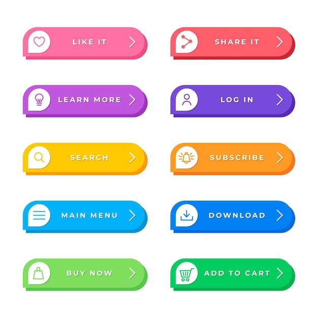 Flat neon call to action button pack