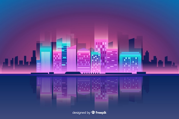 Free vector flat neon city background