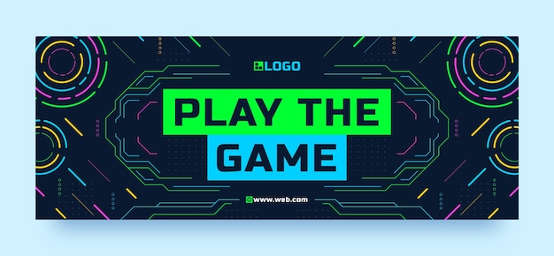 Flat neon gaming social media cover template