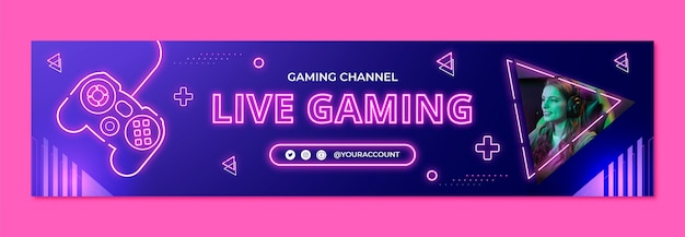 Flat neon gaming twitch banner template