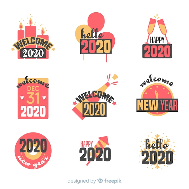 Flat new year 2020 badge collection