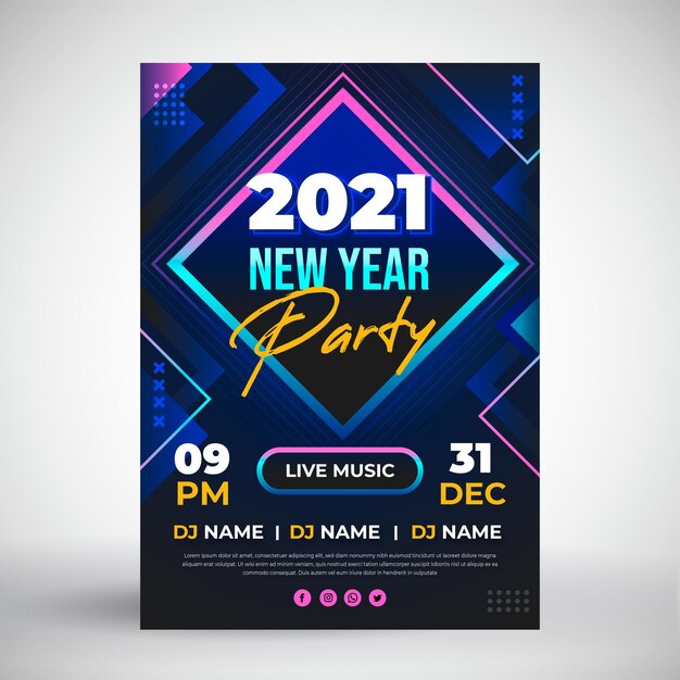 Flat new year 2021 party flyer template