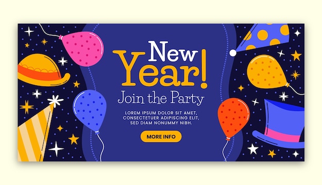 Flat new year 2023 horizontal banner template