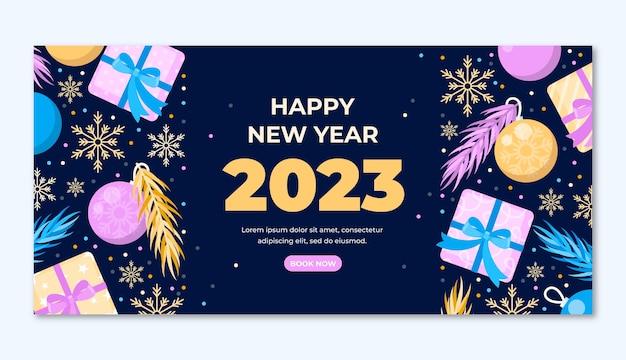 Flat new year 2023 horizontal banner template