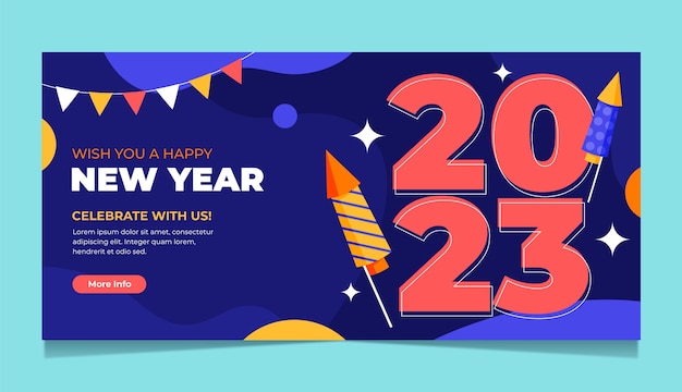 Flat new year 2023 horizontal banner template