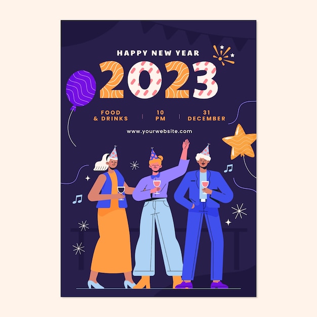 Free Vector flat new year 2023 vertical poster template