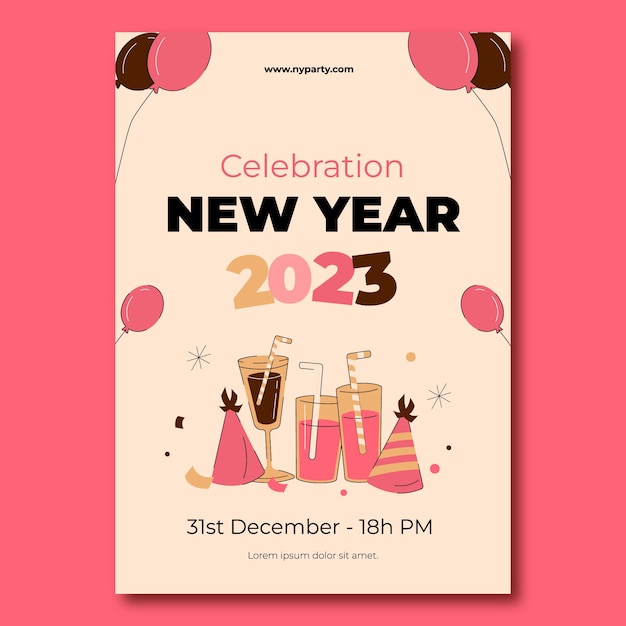 Flat new year celebration vertical poster template