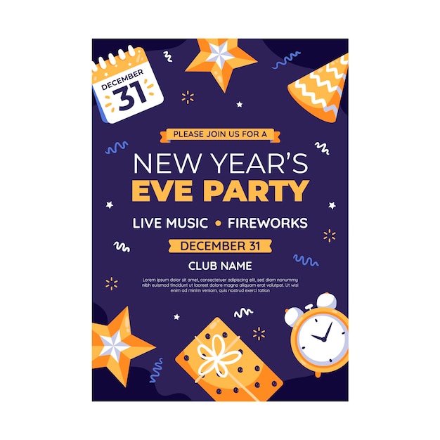 Flat new year eve's party invitation template