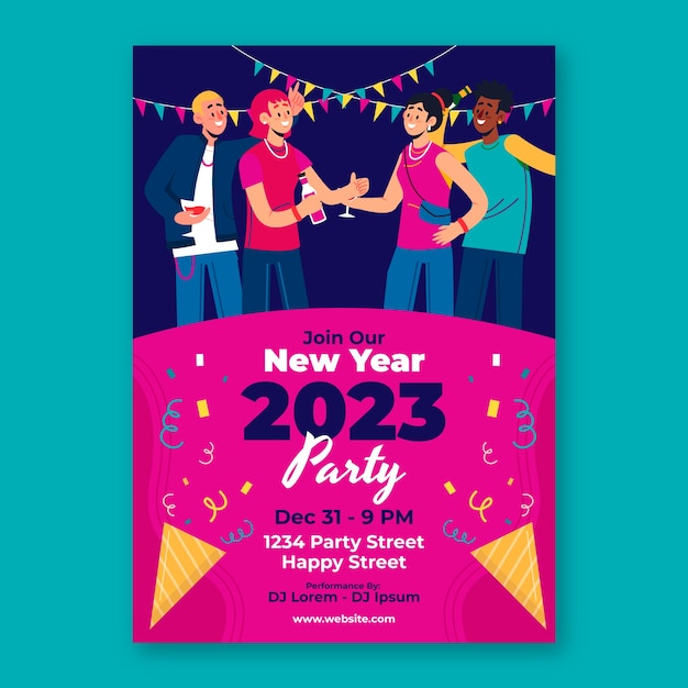 Free Vector flat new year eve's party invitation template