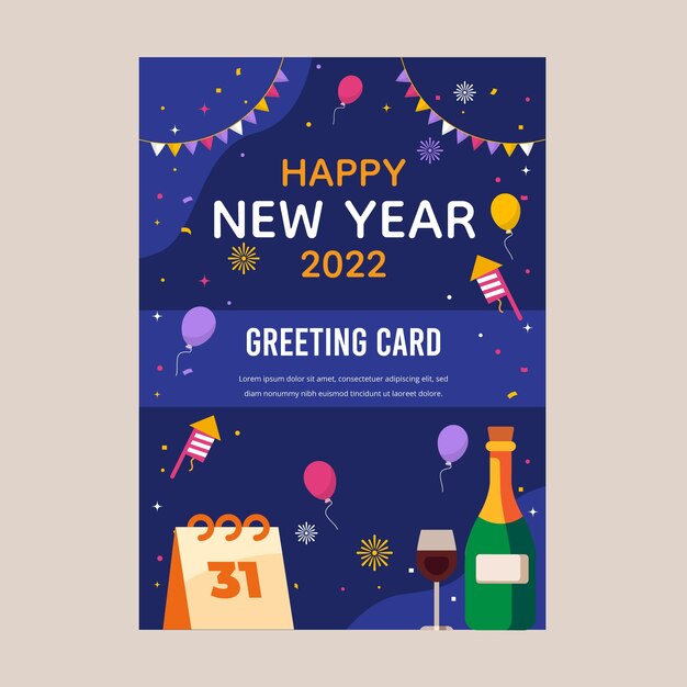 Flat new year greeting card template