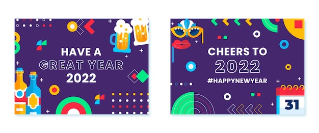 Flat new year greeting card template