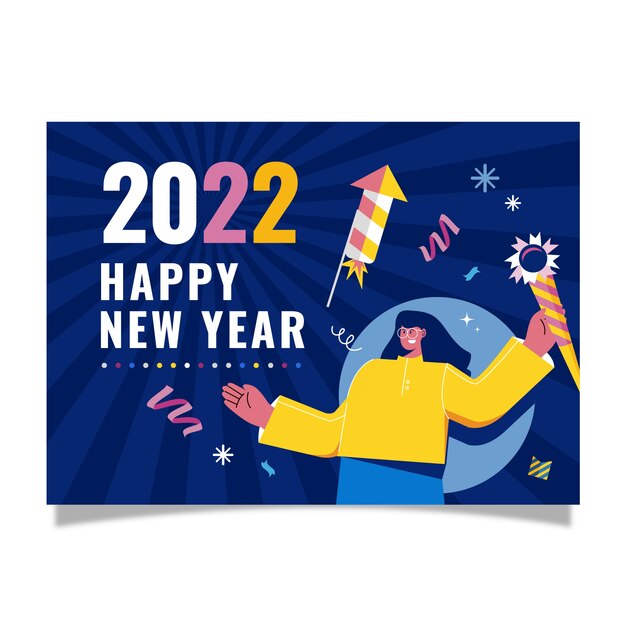 Flat new year greeting card template