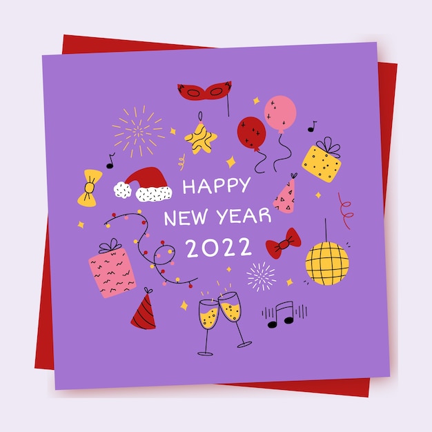 Flat new year greeting card template