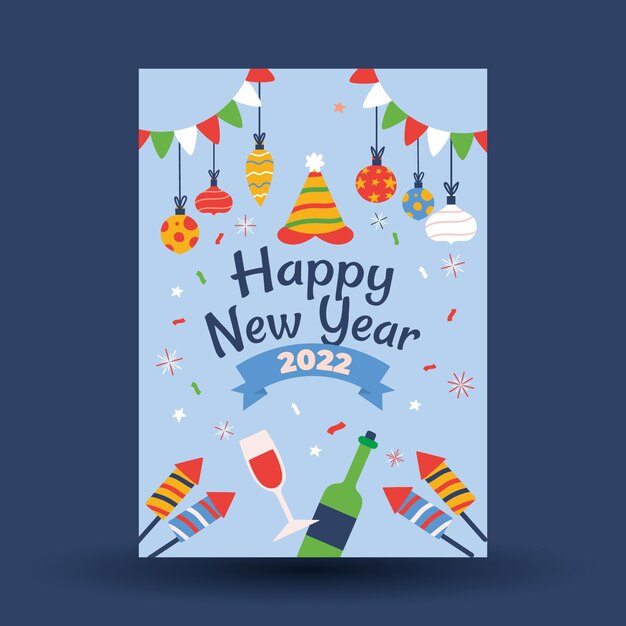 Flat new year greeting card template