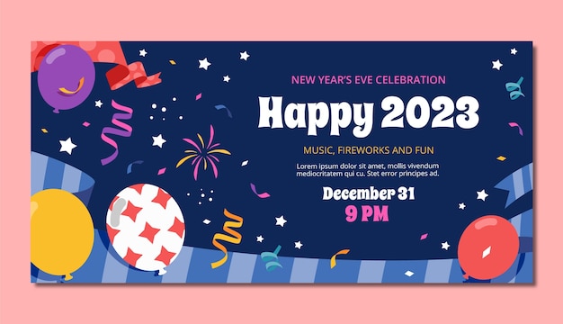 Flat new year horizontal banner template