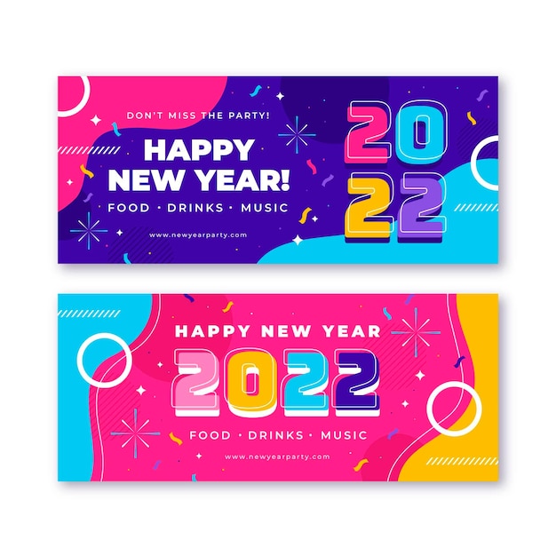 Flat new year horizontal banners set