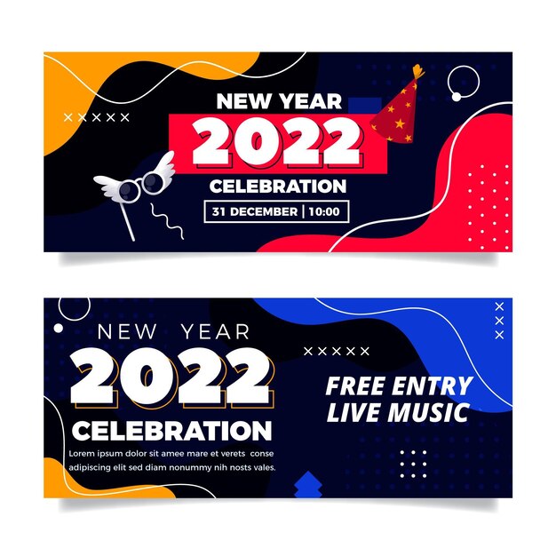 Flat new year horizontal banners set