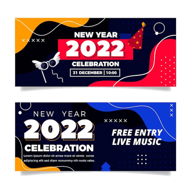 Flat new year horizontal banners set