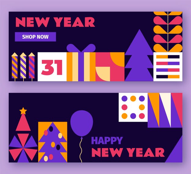 Flat new year horizontal banners set