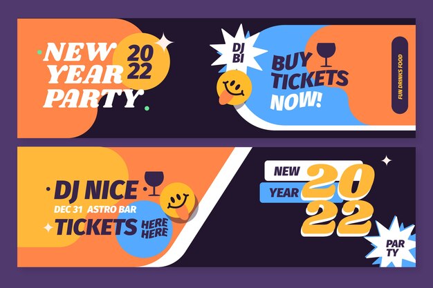 Flat new year horizontal banners set