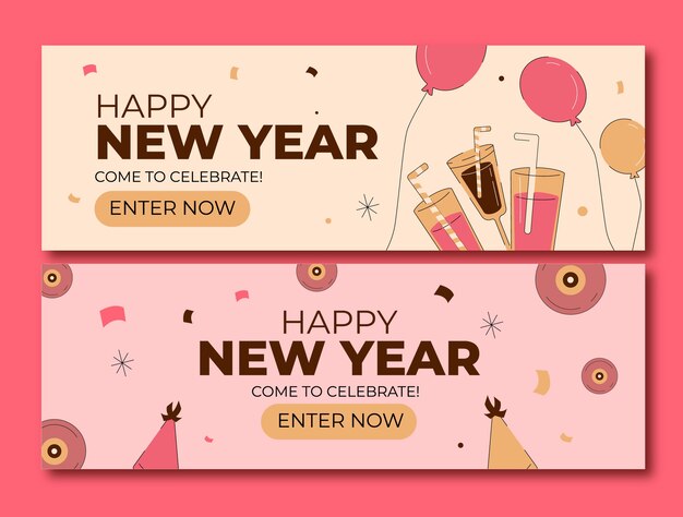 Flat new year horizontal banners set