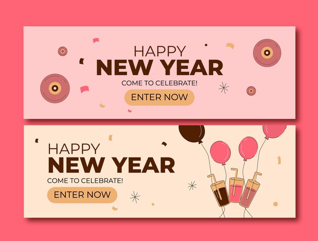 Flat new year horizontal banners set