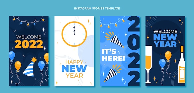 Flat new year instagram stories collection