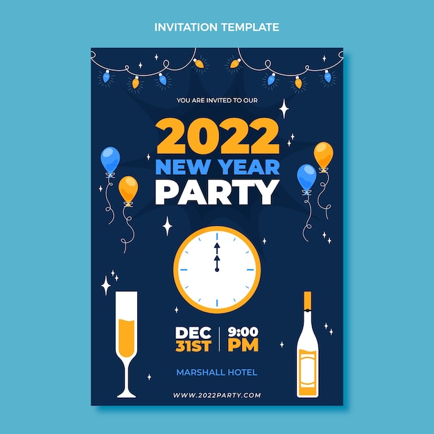 Flat new year invitation template