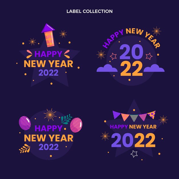 Flat new year labels collection