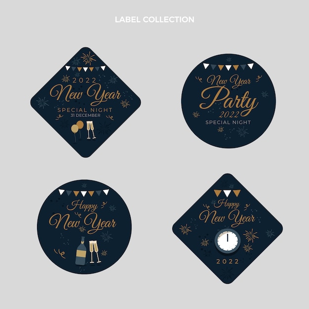 Flat new year labels collection